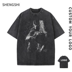 SSC unisexe en vrac t-shirt personnalisé 320g régulier col rond Pigment lavage rétro doux travail pour Logo personnalisé bas quantité minimale de commande t-shirt décontracté pour adultes - Product Image 1