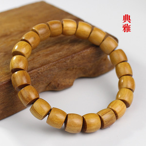Yellow Sandalwood <b>Bracelet</b> 8x10mm Straight Cut Wooden Beads Unisex Everyday Wear Collectible Jewelry - Product Image 4