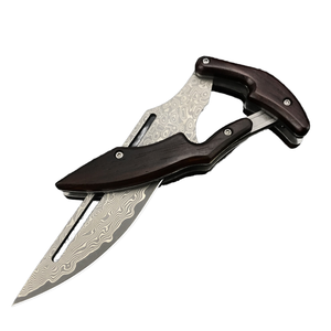 Cuchillo de bolsillo industrial de acero inoxidable Damasco para envío a EE. UU., mango de madera natural de sándalo amarillo, punta caída de 19 cm, para exteriores - Product Image 4