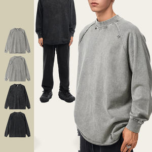 Sudadera de Cuello Redondo con Dobladillo Enrollado, Estilo Vintage Lavado, para Hombre y Jóvenes, Personalizable, Manga Larga, Deportiva - Product Image 1