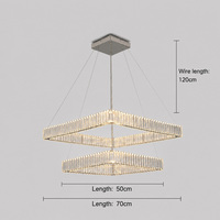 Lustre suspendu carré 50+70cm, style luxe personnalisé, pour salle à manger, hauteur réglable, double couche, en cristal