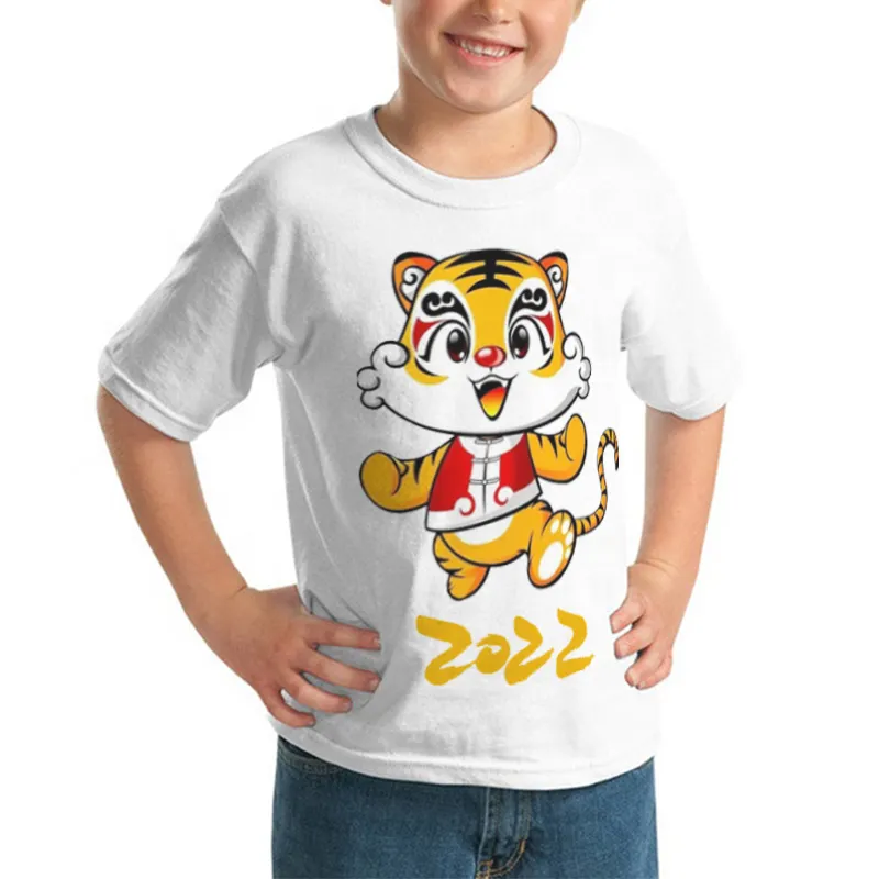 Wholesales के 2022 साल टाइगर 100% कपास बच्चों के रिक्त टी शर्ट कस्टम मुद्रण लघु आस्तीन में सबसे ऊपर बच्चों सादे टी शर्ट