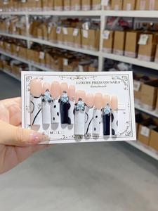 Handmade Extra Long Press Nails-Intricate Carved Stiletto Floral 800+ Crystals <strong>Royal</strong> Design Halal Certified Full Cover for Galas - Product Image 4