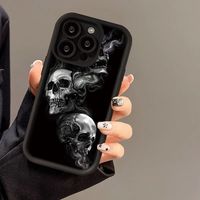 Coque de téléphone portable antichoc en TPU avec impression tête de mort pleine écran et protection d'objectif pour iPhone 11 12 13 14 15 16 17 18 Pro Max
