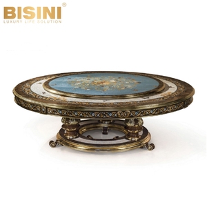 Mesa de Comedor Redonda Estilo <span class=keywords><strong>Castillo</strong></span> Italiano Clásico con Parqué de Concha de Perla Floral Hecho a Mano y Chapa de Madera Sólida - Product Image 4