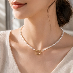 Collana di Perle Barocche Personalizzata <span class=keywords><strong>da</strong></span> 18 Pollici, 100% Perle d'Acqua Dolce Naturali 3-4MM, Chiusura Placcata Oro 18K per Signore - Product Image 4