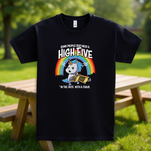 เสื้อยืดไฮไฟว์สีดำ สำหรับผู้ใหญ่ ไซส์กลาง ลายยูนิคอร์นสุดฮา - Product Image 3