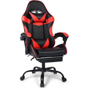 Silla de juego de lujo negra y roja ajustable en altura, chaise <span class=keywords><strong>Gamer</strong></span> Pro giratoria, sillón grande para ordenador con reposapiés - Product Image 1