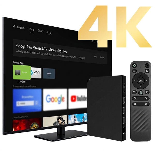 2026 Android 14 Amlogic S905X5M Smart TV Box 4K Quad Core 2GB/4GB RAM Dual-Band WiFi BT 5.4 Voice Remote