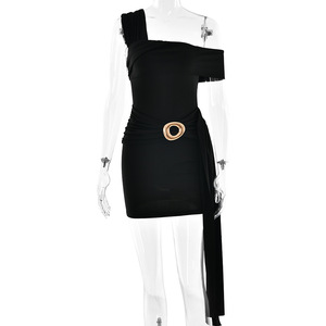 Vestido Bodycon de un Hombro para Mujer, Mini Vestido Plisado Asimétrico, Cintura Natural, Transpirable, Ropa de Noche a la Moda - Product Image 5