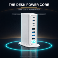 Chargeur GaN 8 ports 520W, hub de bureau avec écran, PD3.0 PPS QC3.0 SCP, alimentation intelligente, 8 appareils, UKCA