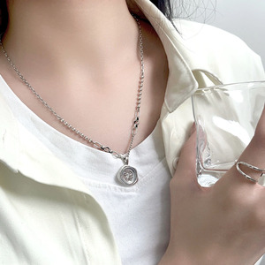 925 Sterling Silver Round <b>Elephant</b> Necklace For Women Korean Retro Minimalist Style Sweater Chain <b>Gift</b> Jewelry - Product Image 1