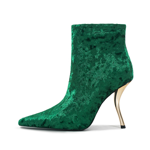 Botines de tacón alto de metal sexys para mujer con punta puntiaguda, botas de invierno de terciopelo estilo western para mujer. - Product Image 3