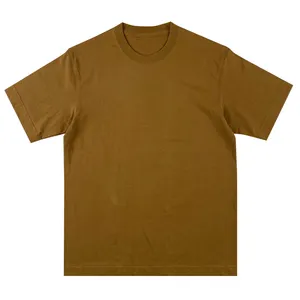 모든 사용자 정의 만든 남자의 다크 브라운 헤비급 면 짧은 소매 크루 넥 티셔츠