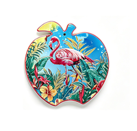 Sous-plat en céramique personnalisé en forme de pomme avec imprimé flamant rose, motif jungle tropicale, résistant à la chaleur pour cuisine et table