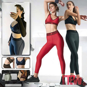 Ensemble de sport yoga pour femme 2025, haut et pantalon, confortable et respirant, avec soutien-gorge de sport à boucle lisse et motif uni à la taille avant - Product Image 3