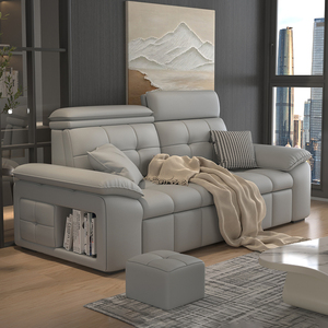 Sofá <span class=keywords><strong>Cama</strong></span> Extraíble de Cuero Italiano con Taburetes Ocultos, Sofá <span class=keywords><strong>Cama</strong></span> para Sala de Estar, Venta al por Mayor, Sofá <span class=keywords><strong>Cama</strong></span> Moderno Marrón de Alta Gama - Product Image 4