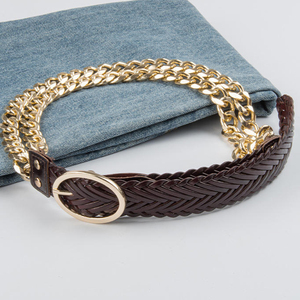 Nuova <span class=keywords><strong>Cintura</strong></span> da <span class=keywords><strong>Donna</strong></span> in Pelle Intrecciata con Catena Metallica, <span class=keywords><strong>Cintura</strong></span> Vintage in Pelle Laccata con Fibbia Ovale per Abiti da <span class=keywords><strong>Donna</strong></span> - Product Image 1
