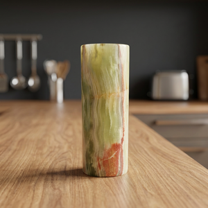 Vase abstrait moderne beige jaune brun effet éclaboussures, support à fleurs en résine époxy fait main, élégant centre de table, décoration d'intérieur - Product Image 1