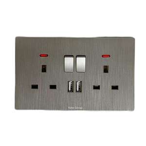 British Standard Universal 2 USB A/C 6-Pin PC Brushed Touch Panel Modern <b>Wall</b> Household Neon <b>Light</b> Power <b>Switch</b> Socket - Product Image 3