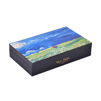 Boîte-cadeau en bois avec impression d'art personnalisée Van Gogh, boîte de rangement en bois à charnières avec charnières dorées