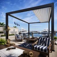 Pergola Aluminium 100% Retractable Model Atap Louver Terbuka Otomatis Bioklimatik Gazebo Terbuka di Atas Langit Terbuka Paviliun Luar Ruangan Tahan Air