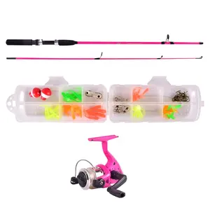 Fiber Glass Kid Fishing Rod Reel Combo With Spinning Reel Lure Hooks 5F 2 Section Fishing Rod Reel Kit Fishing Accessories
