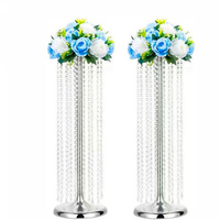 Vase à fleurs de luxe en cristal doré avec perles, arrangement floral artificiel de roses en soie rose, décoration de centre de table pour mariage et banquet