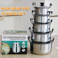 10 Pcs Set Peralatan Masak Panci Sup Stainless Steel Berkualitas Tinggi Anti Lengket untuk Dapur Rumah Tangga dengan Gagang