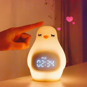 Penguin Alarm Clock Baby Silicone Lamps Led Kids Baby Night Light Multifunctional Adjustable Led Bedside Lamp for Children's