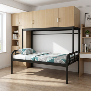 Heavy Duty Metal <b>Bed</b> with Wooden Cupboard Cabinet and Clothes Hanger Sturdy <b>Single</b> Steel <b>Bed</b> for Factory Staff Dormitory - Product Image 1