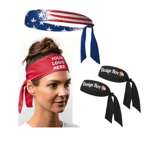 Full Color Double Sided Custom Logo Soccer Basketball Spandex Stretch Men Women Hair Custom Sports Tie Back Headbands