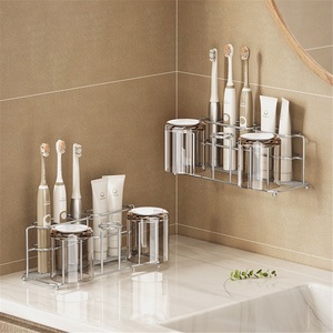 Zinc Alloy Modern <b>Corner</b> Toothbrush Rack Punch-Free Countertop Mounted Toothpaste and Mouthwash Cup Storage Rack - Product Image 2
