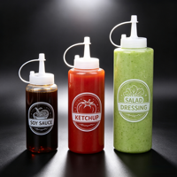 Bouteilles souples en plastique PE pour sauces, 8oz, 12oz, 16oz, rechargeables, pour sauce chili, vinaigrette, ketchup, moutarde