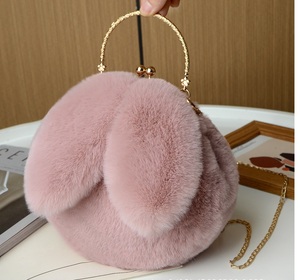 Womens Fluffy <b>Rabbit</b> Crossbody Bag Autumn/Winter New Style Chain Handle Fuzzy Bag Cute Crossbody Ear Flap Zipper Bag - Product Image 1