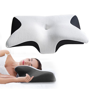 Oreiller de soutien cervical ergonomique en mousse à mémoire de forme en forme de V, design matelassé pour dormir, couleur blanc et noir - Product Image 2
