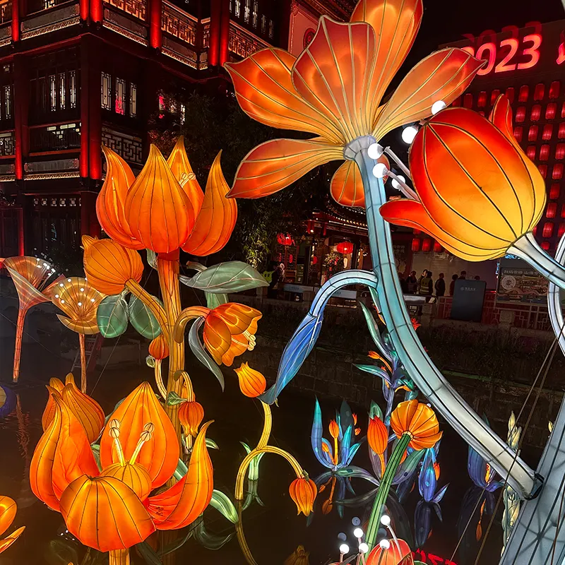Lanterna personalizada para eventos festivos, festival à prova d'água ao ar livre, flor chinesa e lua