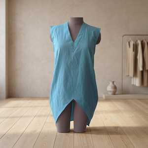 Camiseta Asimétrica sin Mangas con Cuello en V de Algodón para Mujer, Corte Holgado, Color Sólido, Transpirable, Ecológica, Minimalista, Primavera - Product Image 2