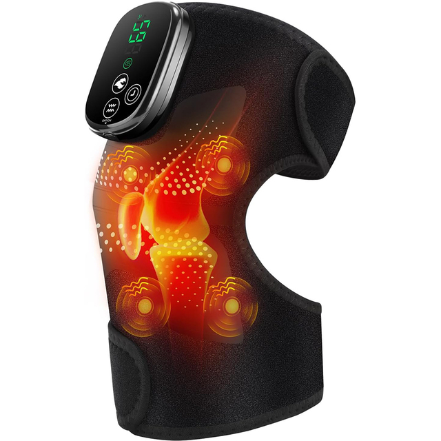 Fitease Wireless Heating Neoprene Knee Pad Vibration Portable Elbow Pad 4 Heat Levels 5000mAh Rechargeable 3-in-1 Pain Relief
