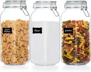 Barattoli per alimenti in vetro da 78 once con coperchi a morsetto ermetico, barattoli di vetro quadrati con 8 etichette per lavagna per conserve, cereali, caffè