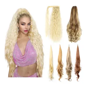 Wholesale 27 Inch Long Synthetic Clip In Yaki Straight Ponytail Wig Extensions Tie Up Strap Wrap Natural Hair Ponytail