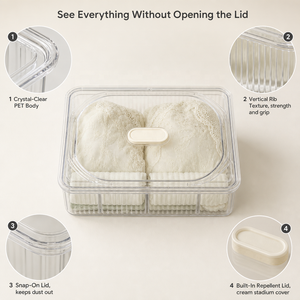 Stackable transparent plastic storage <b>box</b> <b>with</b> <b>lid</b> and dividers; organizes underwear, socks, bras, and items in wardrobes - Product Image 4