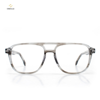 OMELLE 2025 Lunettes de soleil rétro pilote à monture large en acétate, mode street, gris transparent, lunettes de soleil
