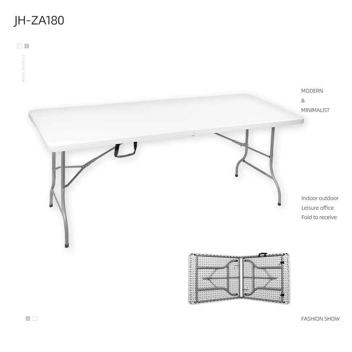 Table de salle à manger en plastique, table portable et pliable, 8 pieds