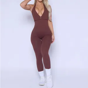 Custom New Arrival Training Wear One Piece Workout Rompers Black Women Jumpsuit Sport Open Back Fitness Yoga Wear Clothing