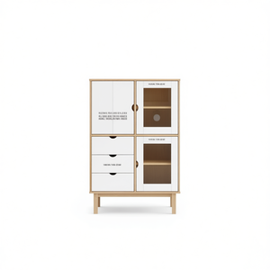 Mobile Alto in Legno di Pino Massiccio Bianco 33,5 X 16,9 X 49,2 Pollici, Armadio per Soggiorno, Design Minimalista - Product Image 1