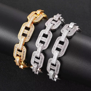 15Mm Mixed <b>Set</b> T Square Zircon Pig Nose Chain Hip Hop Cuban <b>Bracelet</b> Men's Jewelry Customization Tanjing - Product Image 4