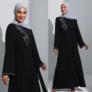 Roupas islâmicas palestinas turquia dubai abaya vestido feminino elegante com diamantes quentes