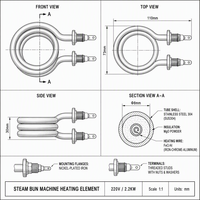 Élément chauffant pour machine à pain vapeur 2,2 kW 220 V en acier inoxydable 304, spirale circulaire pour armoire de cuisson à vapeur commerciale, chauffe-nouilles