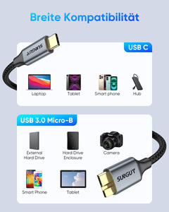 SUNGUY 10Gbps Nylon Braided <b>USB</b> C to <b>Micro</b>-B Charging <b>Cable</b> <b>USB</b> Fast Charging <b>Cable</b> chargeur de téléphone for Phone Laptop - Product Image 6